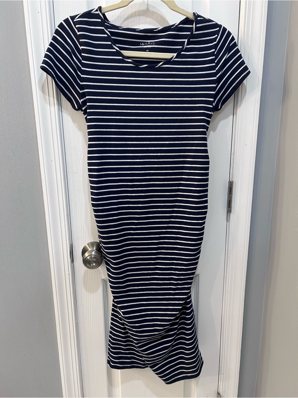 Isabel Maternity by Ingrid & Isabel Navy and White Striped Maternity Midi Dress